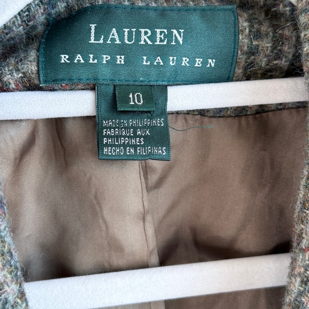 Lauren Ralph Lauren Wool Tweed Blazer Moss Green Plaid Equestrian Academia - Picture 3 of 9